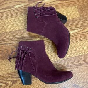 Vaneli Burgundy Ankle Booties Suede Minimalist Design